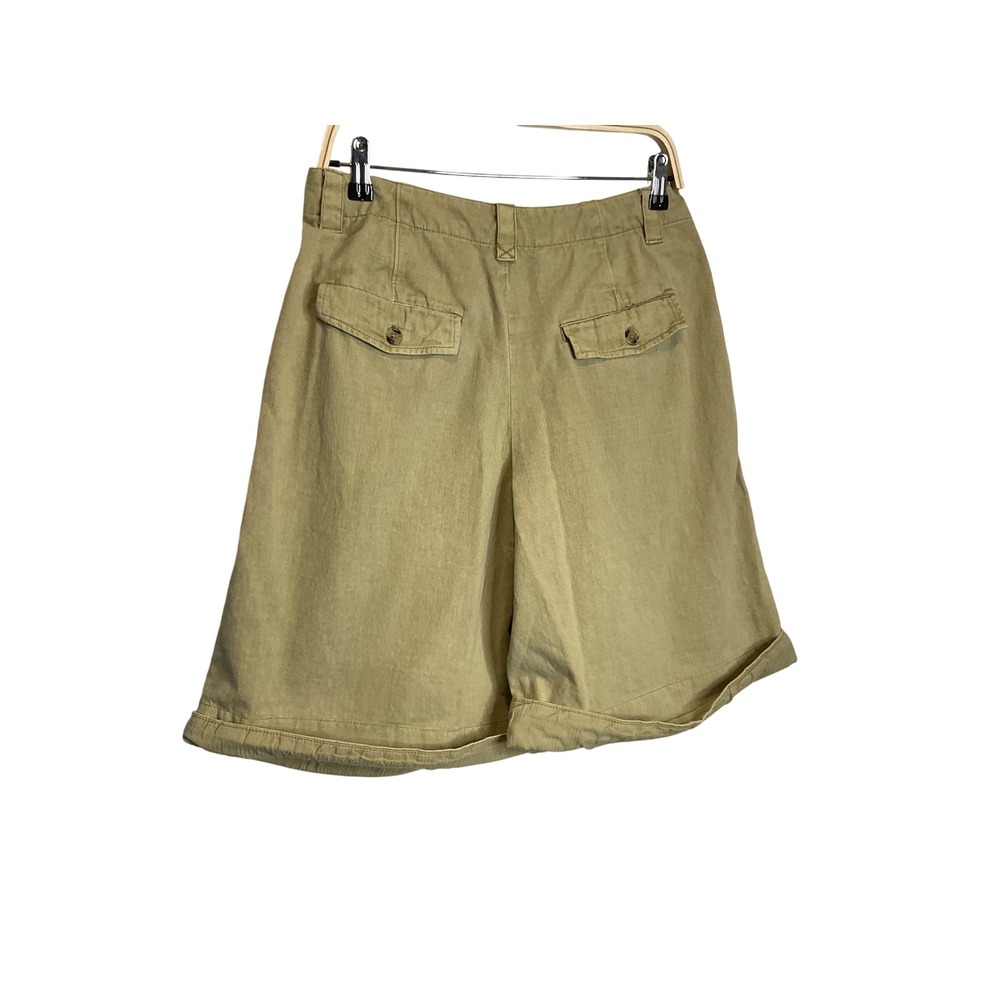 Free People Pleated High Waist Shorts Olive Khaki Cuffed Wide Leg Size 8 NWOT - Picture 3 of 4